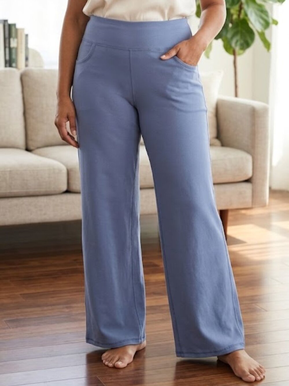 Promover Slate Blue High Waist Wide Leg Yoga Lounge Pants Pockets Size XL 16/18